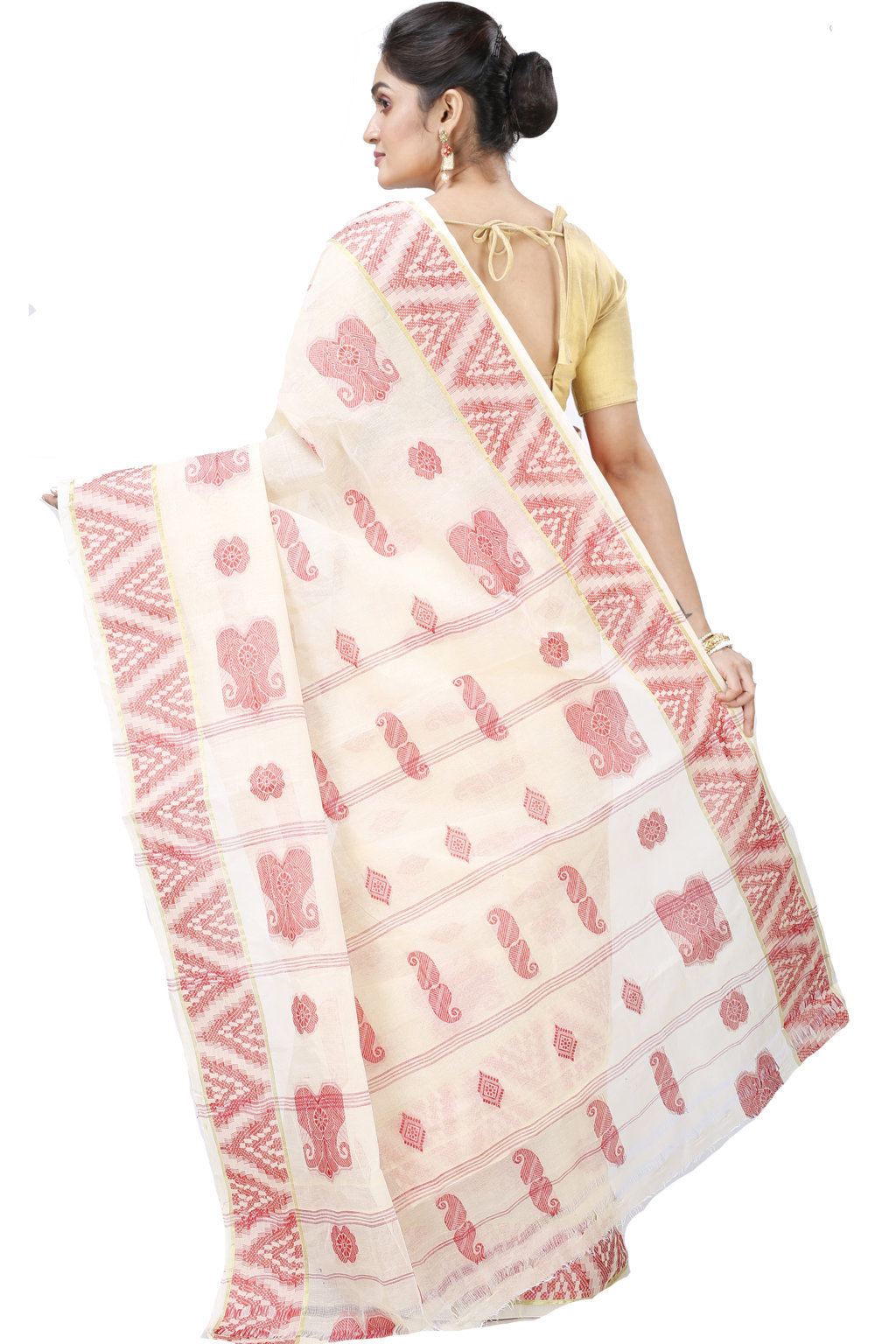White Red Pure Cotton Gargi Tant Saree (914)